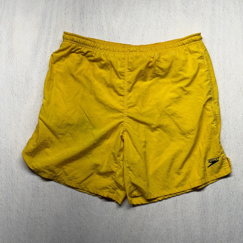 Vintage Speedo Mens Yellow Nylon Mesh Lined Swim Trunks Shorts Large RN 51934